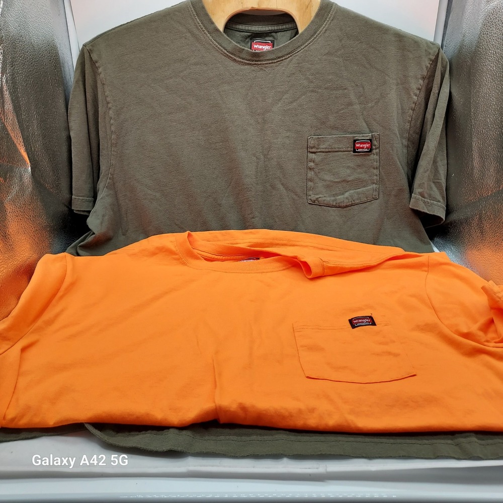 Wrangler Workwear Mens 3XL T-Shirt Lot of 2 Pocket Tees Orange / Green